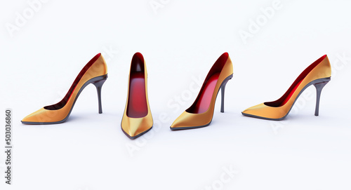 set of Glamour red women shoes on hight heels isolated on white background, 3D render