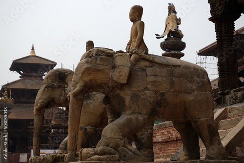 elephant statue in the Hindu  temple in historical ancient town Patan (Lalitpur) in Kathmandu valley, Nepal  photo