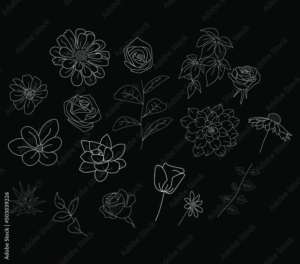 Outline drawing Vectors Flower icon background Floral Rose logo pattern Photos bouquet clipart 