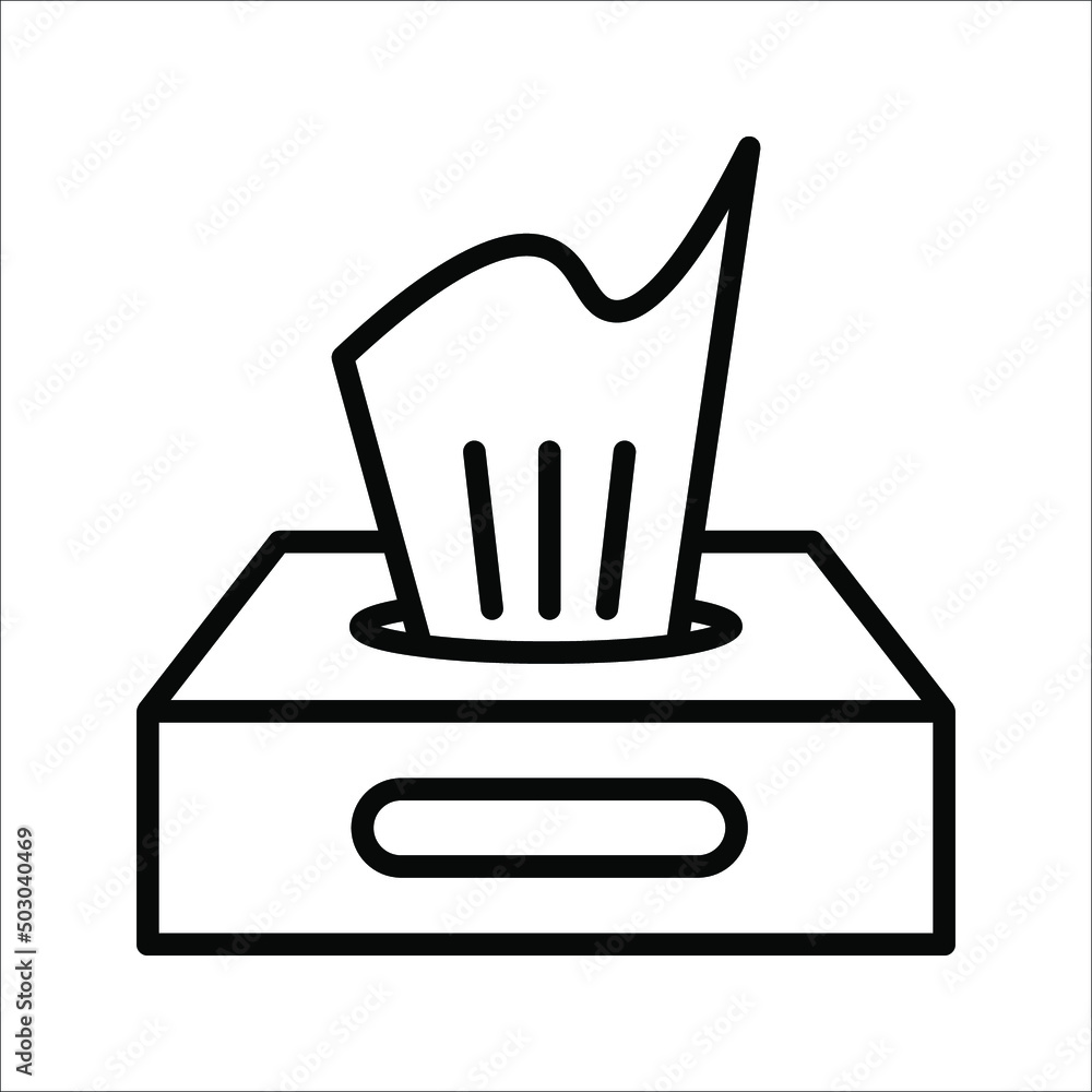 Tissue icon. Flat thin line illustration. Runny nose, rhinitis, napkin. Flu and symptoms concept on white background Tissue icon. Flat thin line illustration. Runny nose, rhinitis, napkin. Flu and symptoms concept on white background