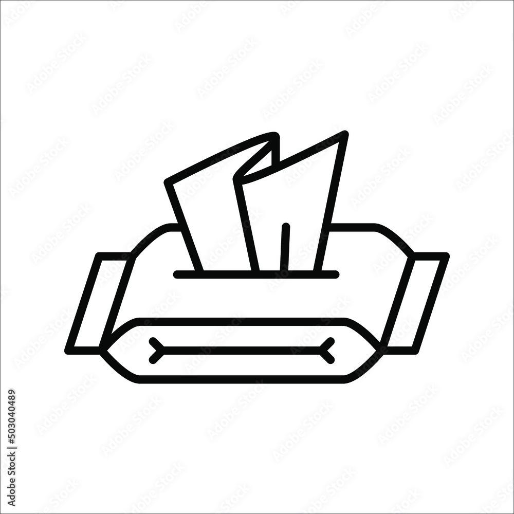 Tissue icon. Flat thin line illustration. Runny nose, rhinitis, napkin. Flu and symptoms concept on white background Tissue icon. Flat thin line illustration. Runny nose, rhinitis, napkin. Flu and symptoms concept on white background