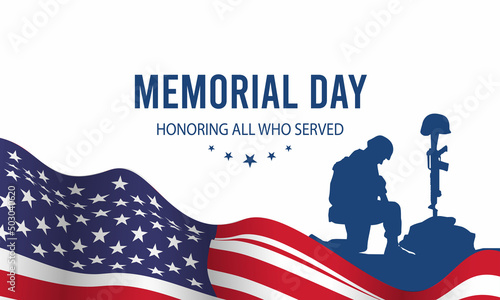 Soldiers silhouette saluting the USA flag for memorial day. Poster or banners illustration. USA flag as a background.