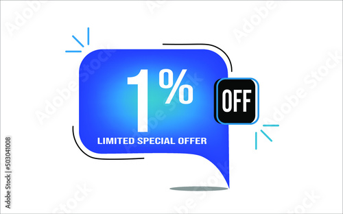 1% off blue balloon. Wholesale buy and sell banner. Limited special offer.
