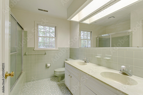 modern bathroom interior with tiles double vanity 