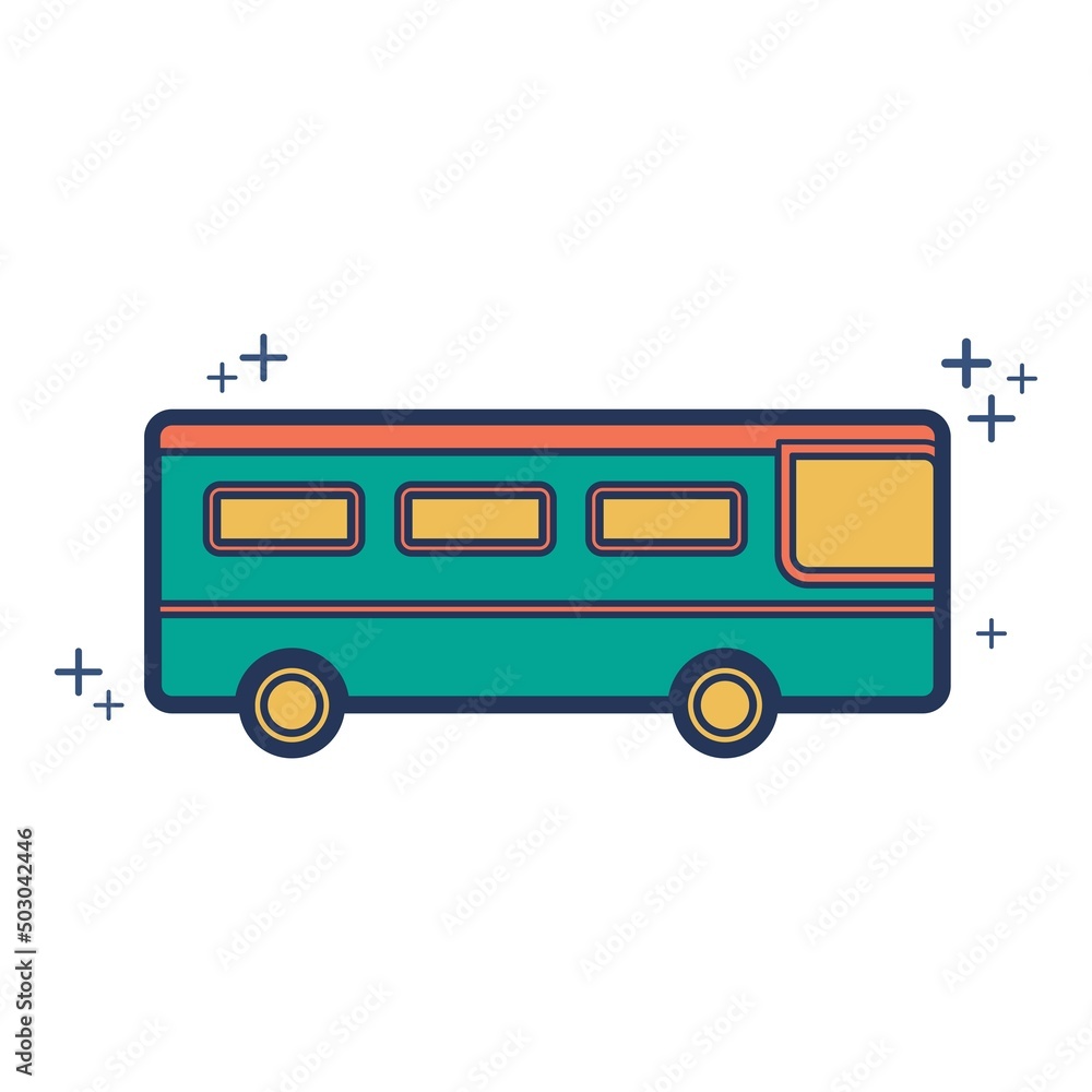 School bus icon vector illustration glyph style design with color and plus sign. Isolated on white background. School bus icon vector illustration glyph style design with color and plus sign. Isolated on white background.