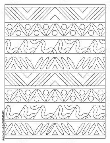 Image of relief ornaments arranged in rows down into a vertical page. Coloring Page for Adults. Digital detox. Anti stress. EPS8 #543