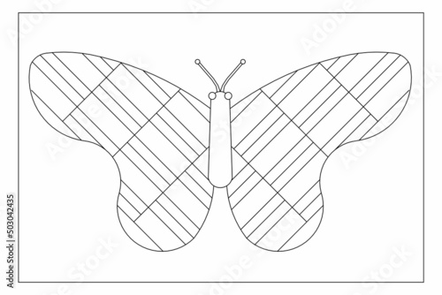 Simple butterfly coloring page with easy striped lines and simple checkered motif. Butterfly coloring ideas for kids. EPS8 #541