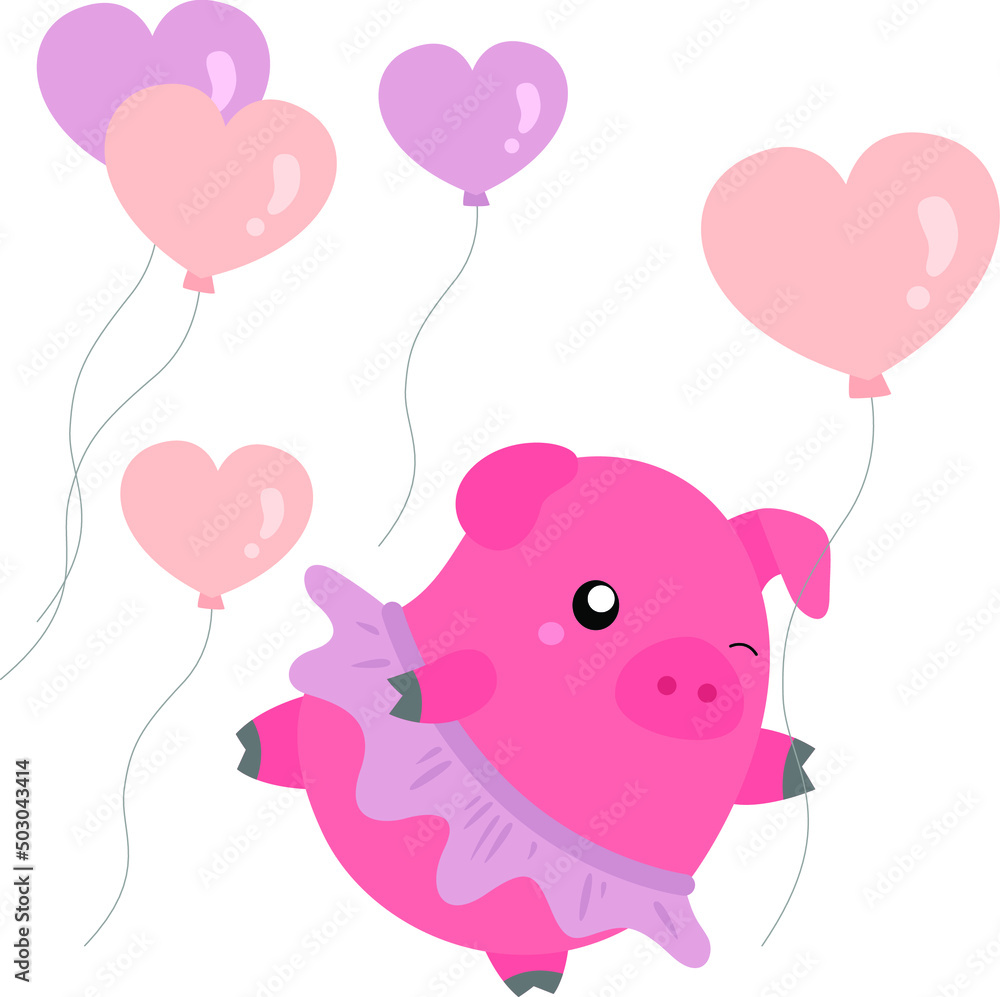 Pink pig with heart balloons Pink pig with heart balloons