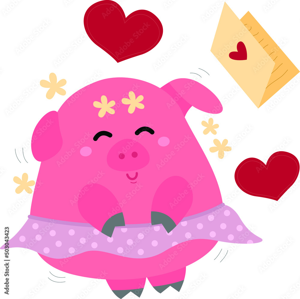 Cute pig with love letter Cute pig with love letter