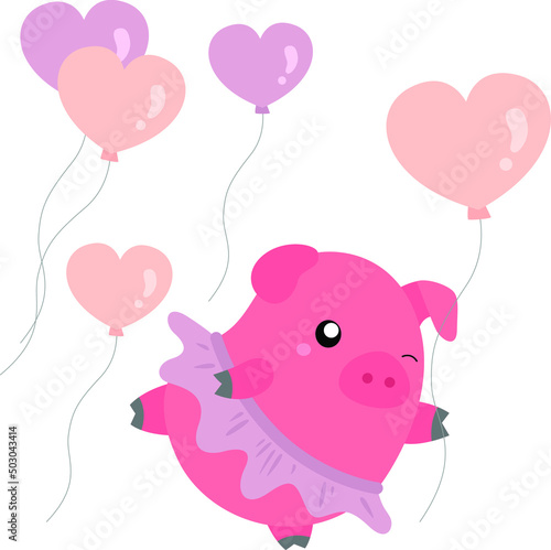 Pink pig with heart balloons