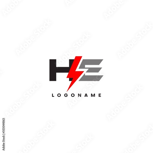 Letter HE logo combined with lightning icon shape