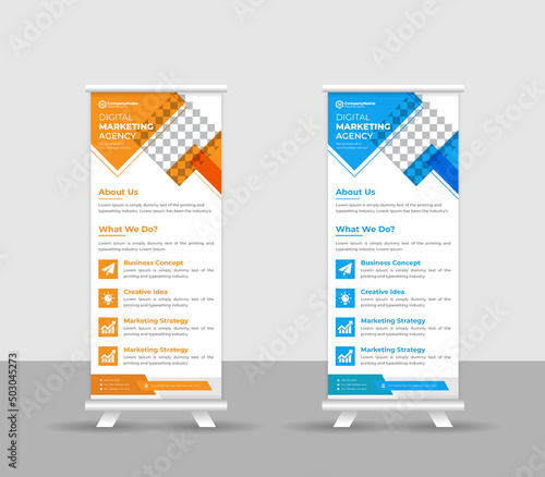 Business Roll-up banner stand template design, modern portable stands corporate roll-up banner layout, pull up, vector illustration, business flyer, brochure, Corporate banner