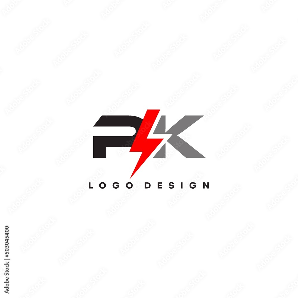 Letter PK logo combined with lightning icon shape - obrazy, fototapety, plakaty 