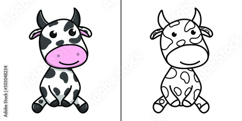 Cow Animal Farm Icon Cartoon. Mammal Character Symbol Vector Kids Coloring Book