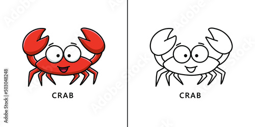 Crab Icon Cartoon. Seafood Symbol Vector Kids Coloring Book