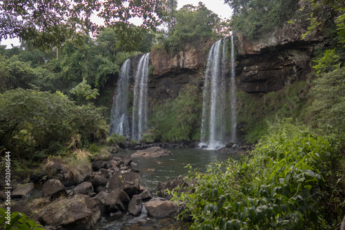 Two cascading waterfalls in Iguazu Falls, Brazil