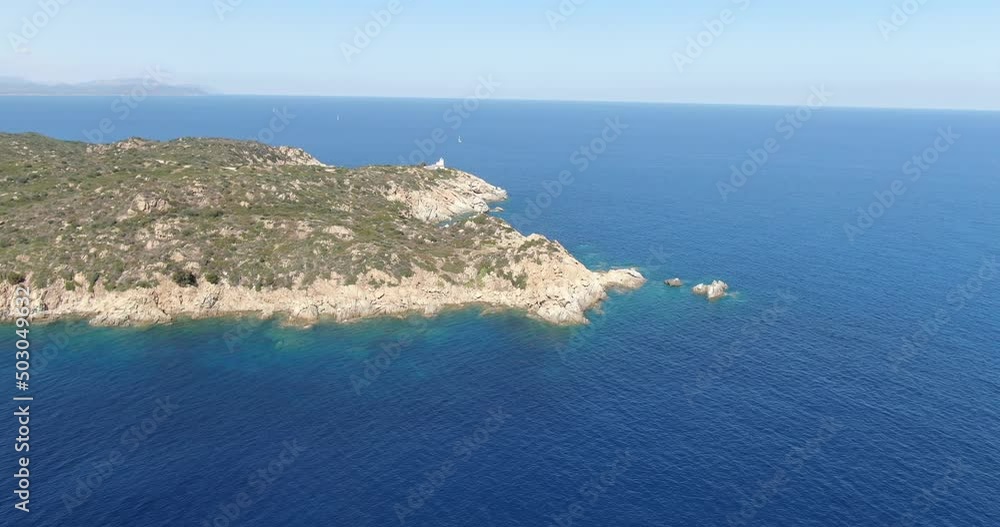 Sardinia, Italy. Aerial drone view. Flight turning around to show the panorama of the coast. Sardinia, Italy. Aerial drone view. Flight turning around to show the panorama of the coast.
