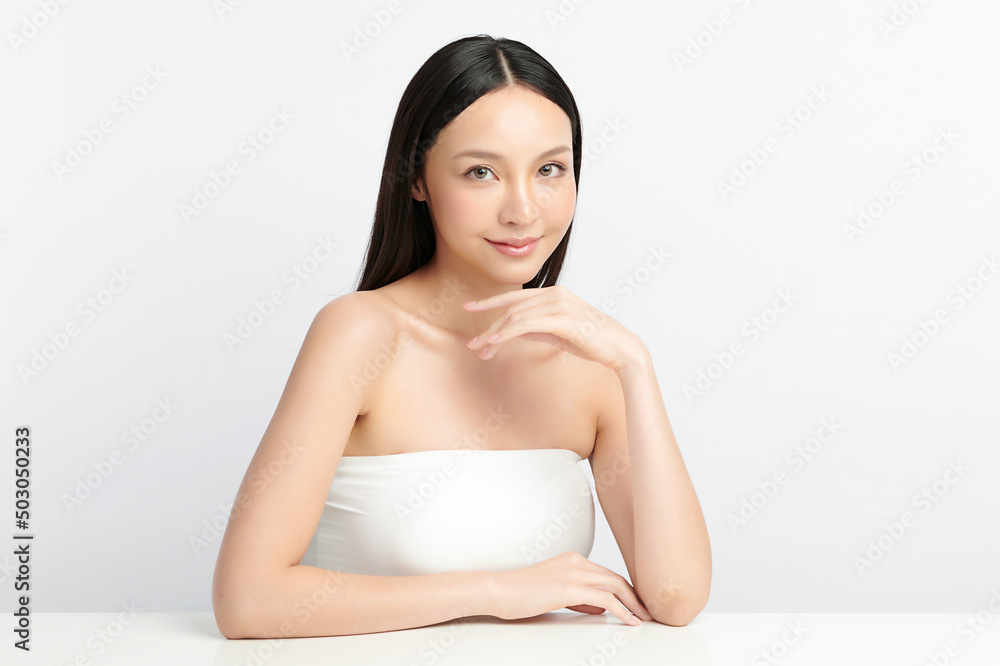 Beautiful young asian woman with clean fresh skin on white background, Face care, Facial treatment, Cosmetology, beauty and spa, Asian women portrait. Beautiful young asian woman with clean fresh skin on white background, Face care, Facial treatment, Cosmetology, beauty and spa, Asian women portrait.