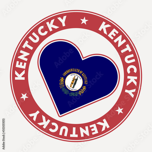 Kentucky heart flag badge. From Kentucky with love logo. Support the us state flag stamp. Vector illustration. photo