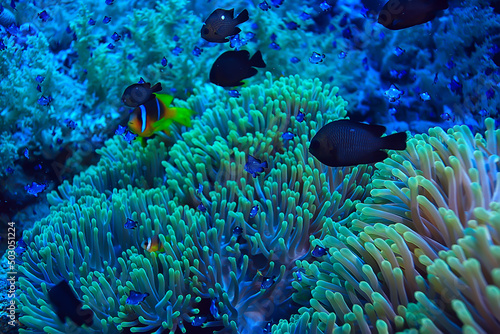 anemone fish  clown underwater orange fish sea background aquarium