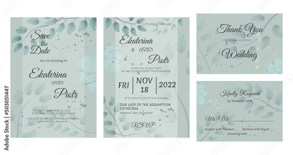 Wedding Invitation template in watercolor floral decoration. Wedding ornament concept. Vector illustration