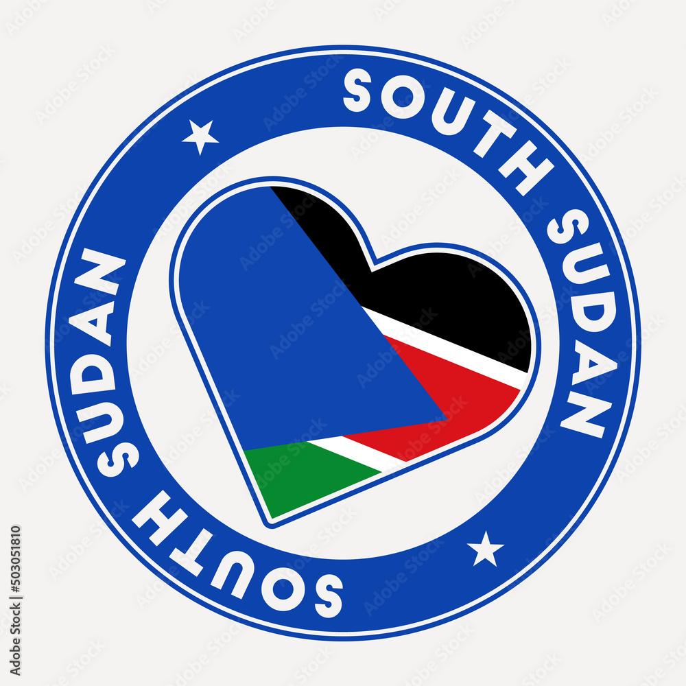 South Sudan heart flag badge. From South Sudan with love logo. Support the country flag stamp. Vector illustration.