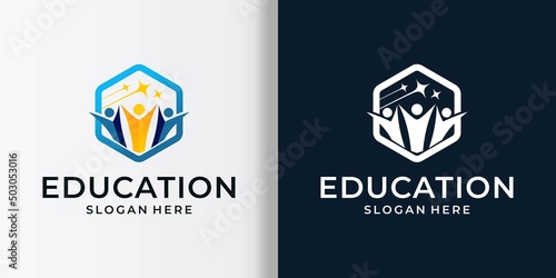 education logo hexagon frame concept premium vector
