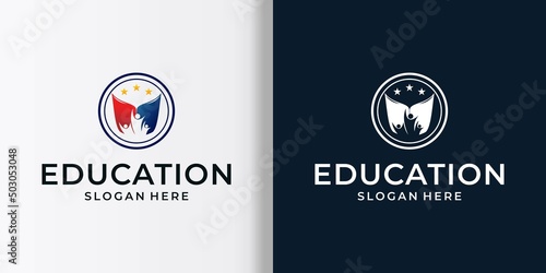 school logo global concept premium vector