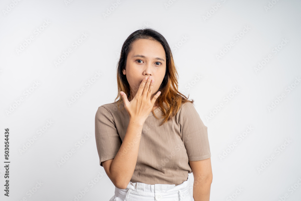 portrait of young asian woman feeling shocked and suprised over isolated background portrait of young asian woman feeling shocked and suprised over isolated background