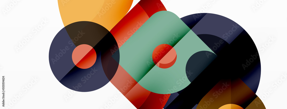Colorful round shapes, circles and triangles background. Minimal geometric template for wallpaper, banner, presentation Colorful round shapes, circles and triangles background. Minimal geometric template for wallpaper, banner, presentation