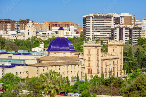 High angle view of the Museum of Fine Arts of València next to the Turia river photo