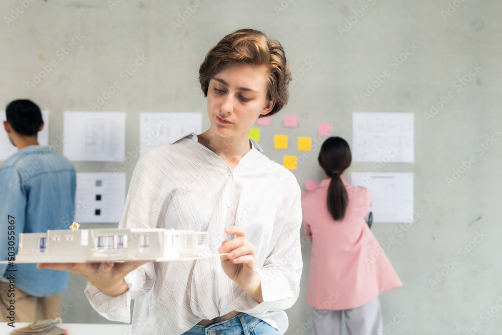 Fototapeta premium Portrait of successful beautiful executive businesswoman smart casual wear looking at camera.businesspeople meeting plan analysis statistics brainstorm .