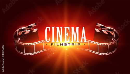 3d realistic cinema film strip and clapper board background