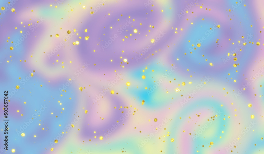 Iridescent holographic background with shining gold glitter Iridescent holographic background with shining gold glitter