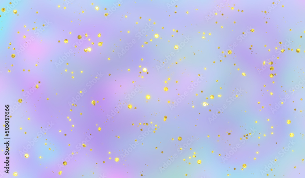 Iridescent holographic background with shining gold glitter