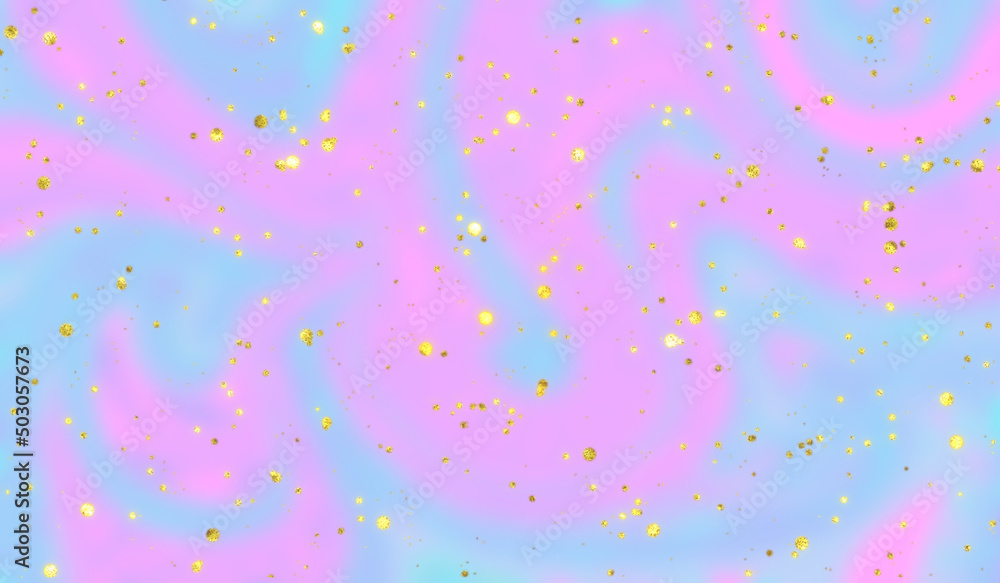 Iridescent holographic background with shining gold glitter