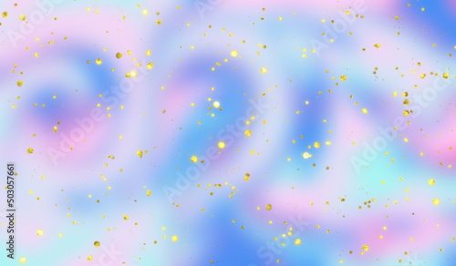 Iridescent holographic background with shining gold glitter