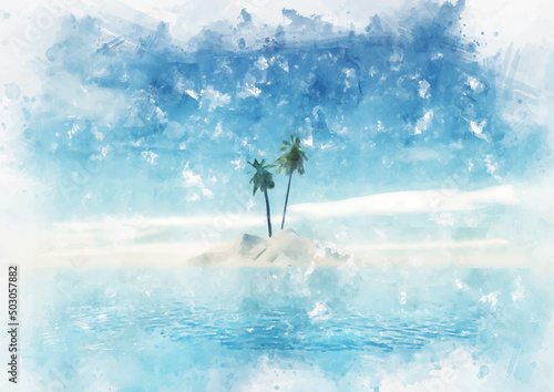 Hand painted watercolour summer palm tree island background