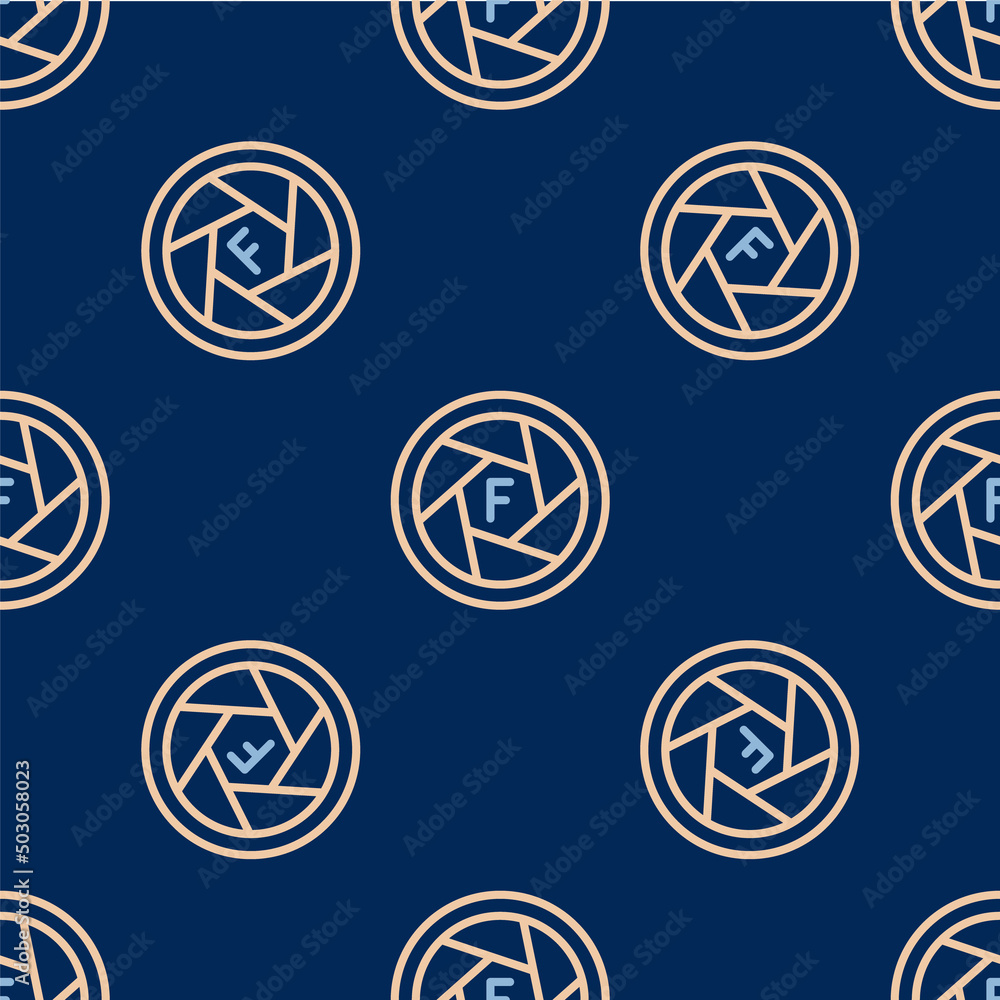 Line Camera shutter icon isolated seamless pattern on blue background. Vector