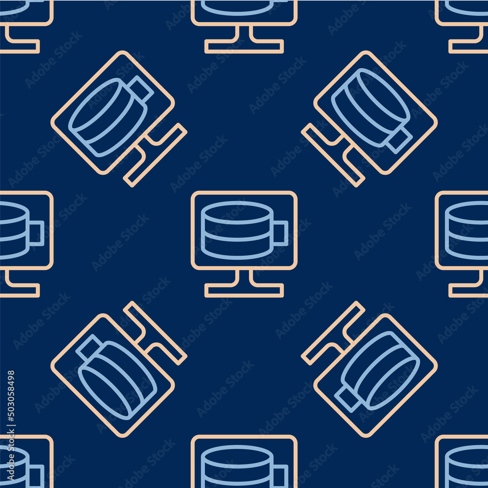 Line Cloud database icon isolated seamless pattern on blue background. Cloud computing concept. Digital service or app with data transferring. Vector Line Cloud database icon isolated seamless pattern on blue background. Cloud computing concept. Digital service or app with data transferring. Vector