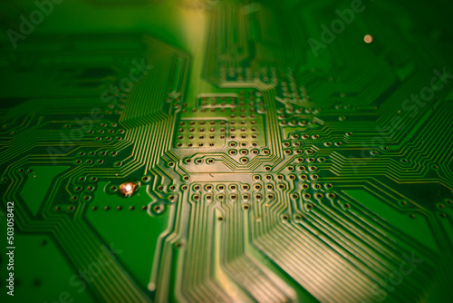 Technology hardware background. High tech electronic circuit board background. Electronic circuit board, technology chips to the motherboard. Electronic technology digital chip. Tech background. photo