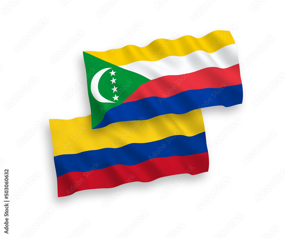 Flags of Union of the Comoros and Colombia on a white background Flags of Union of the Comoros and Colombia on a white background