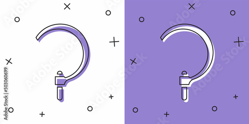 Set Sickle icon isolated on white and purple background. Reaping hook sign. Vector
