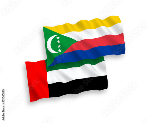 Flags of Union of the Comoros and United Arab Emirates on a white background