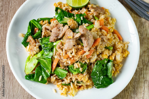 Fried rice with pork and egg, Thai street food