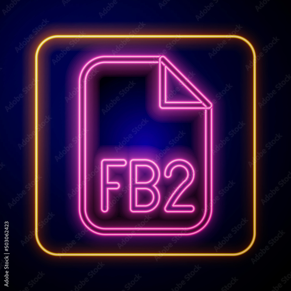 Glowing neon FB2 File icon isolated on black background. Vector Glowing neon FB2 File icon isolated on black background. Vector