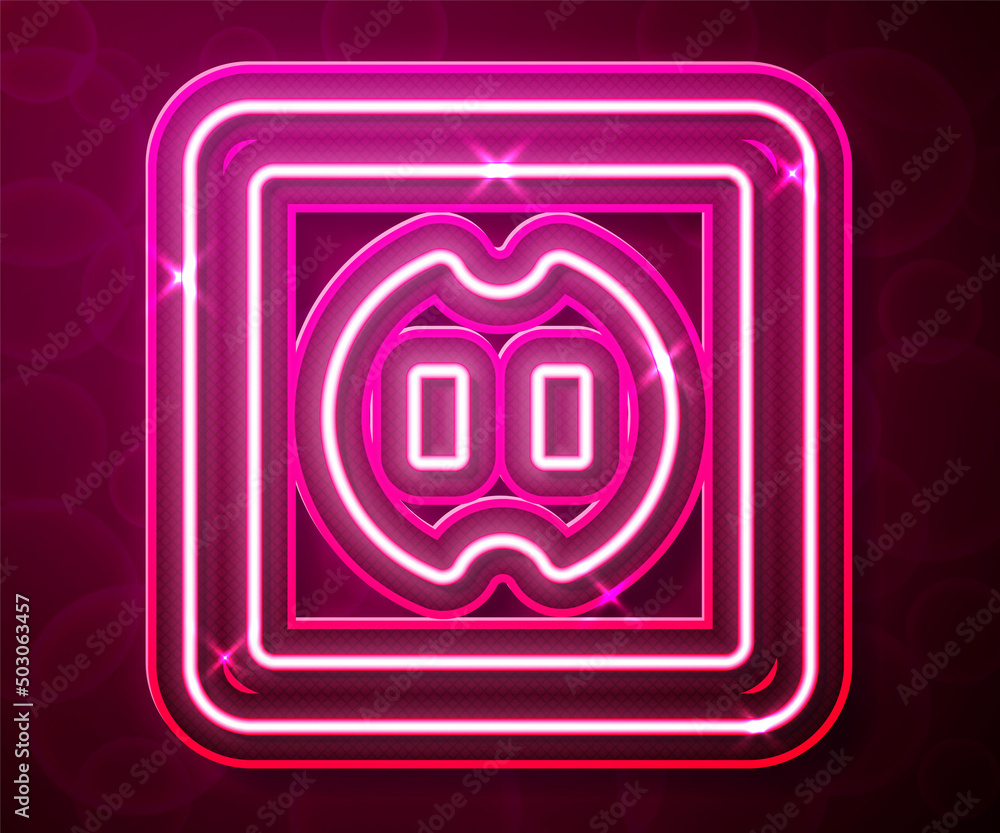 Glowing neon line Electrical outlet icon isolated on red background. Power socket. Rosette symbol. Vector Glowing neon line Electrical outlet icon isolated on red background. Power socket. Rosette symbol. Vector