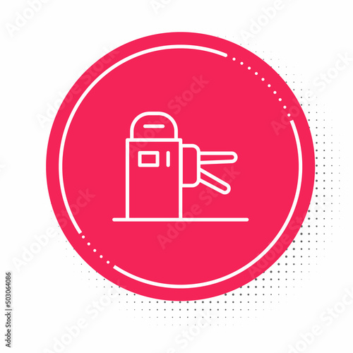 White line Turnstile icon isolated on white background. Red circle button. Vector