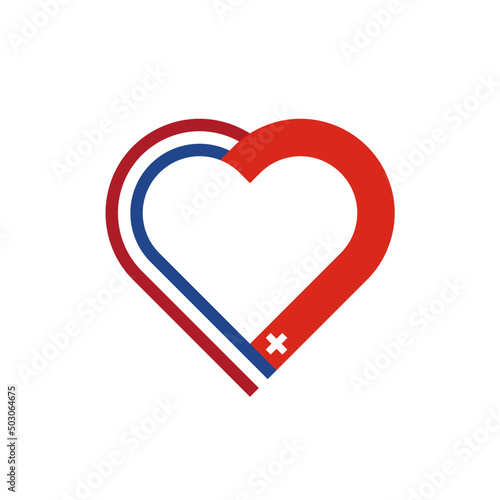 friendship concept. heart outline icon of netherlands and switzerland flags. vector illustration isolated on white background