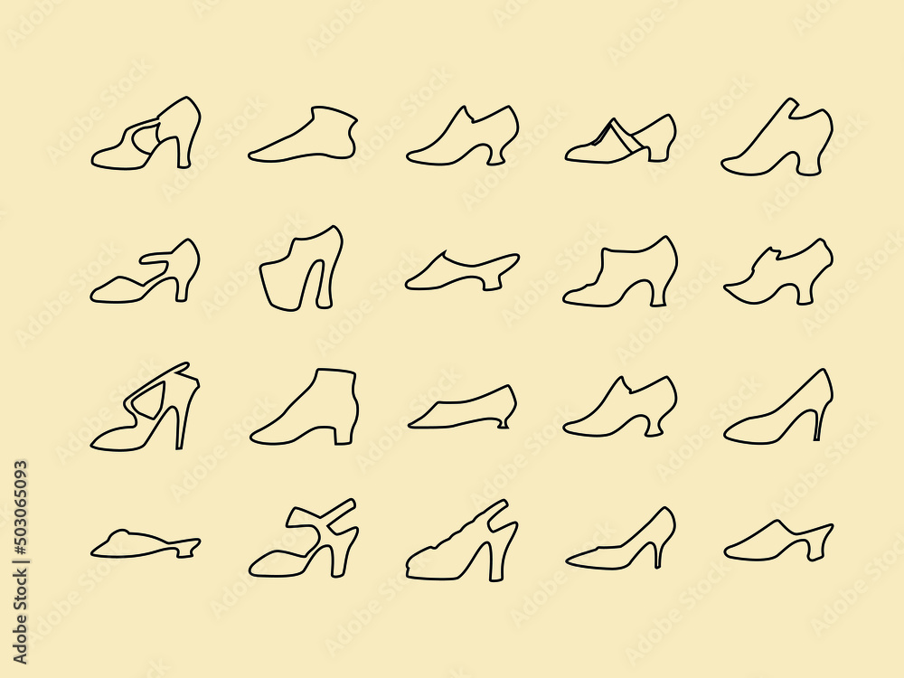 hand drawn womens shoes line art icon